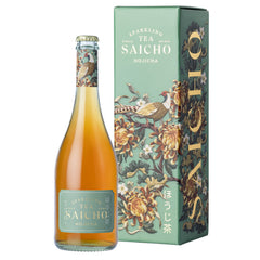 Bottle of Saicho Hojicha sparkling tea with Gift Box