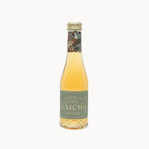 Bottle of Hojicha Tea Saicho on a white background