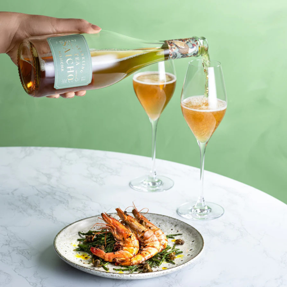 Saicho Hojicha Sparkling Tea — single-origin Japanese roasted green tea, non-alcoholic
